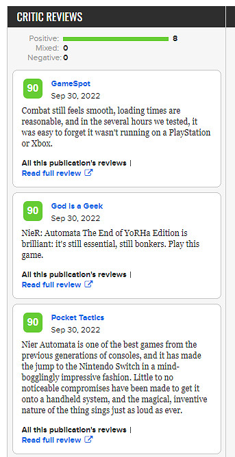 《尼爾機械紀元》Switch版評分解禁:非常不錯的體驗 《尼爾機械紀元》Switch版評分解禁:非常不錯的體驗