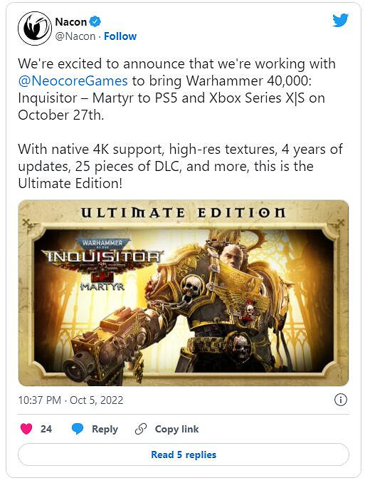 《戰鎚40K:審判官-殉道者》10月27日登陸次世代主機 《戰鎚40K:審判官-殉道者》10月27日登陸次世代主機