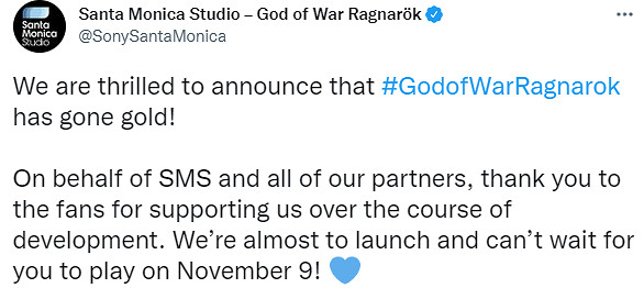 穩了!《戰神:諸神黃昏》進廠壓盤 11月9日正式發售 穩了!《戰神:諸神黃昏》進廠壓盤 11月9日正式發售