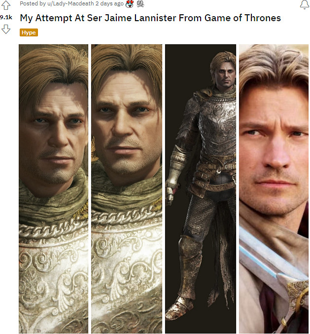 高玩展示《艾爾登法環》捏人新作品 美劇權遊角色惟妙惟肖