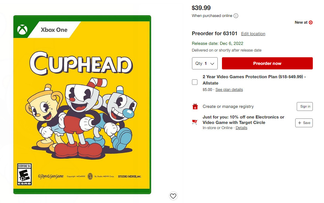 據美國電商頁面顯示《茶杯頭》實體版將於12月6日發售 據美國電商頁面顯示《茶杯頭》實體版將於12月6日發售