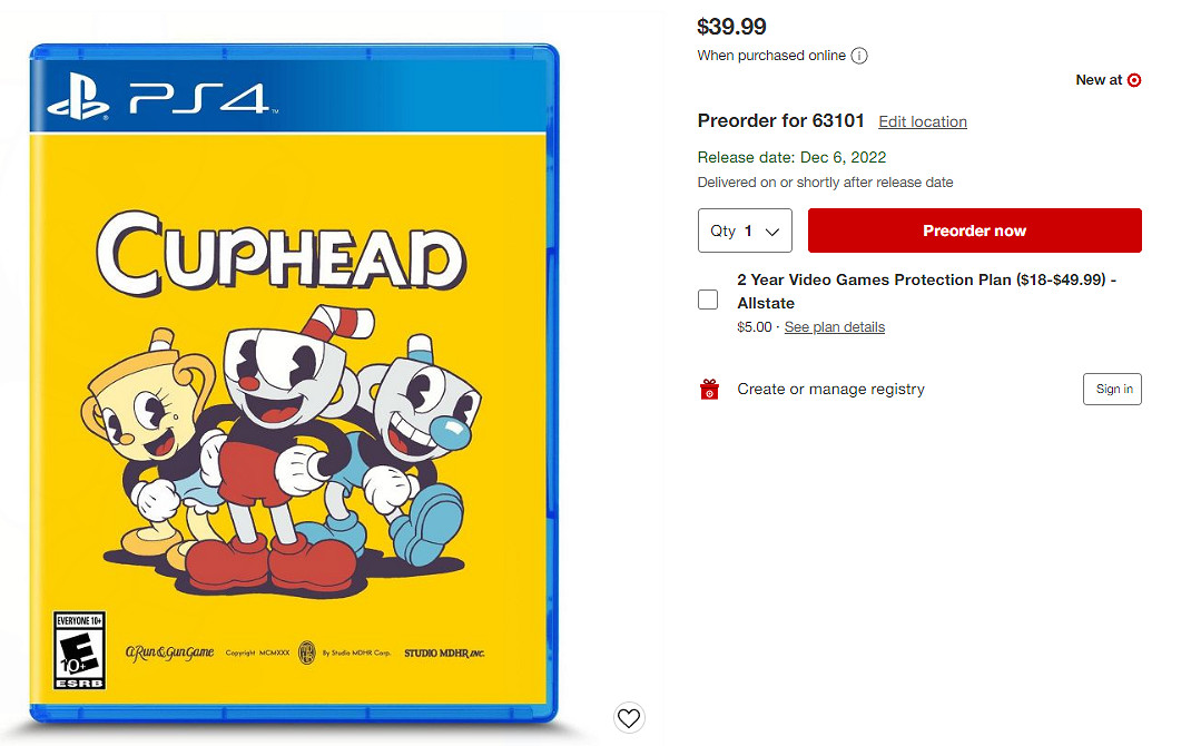 據美國電商頁面顯示《茶杯頭》實體版將於12月6日發售 據美國電商頁面顯示《茶杯頭》實體版將於12月6日發售