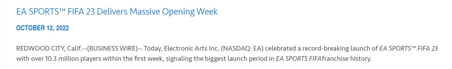 火爆無比!《FIFA 23》首周玩家破千萬 系列最強一作 火爆無比!《FIFA 23》首周玩家破千萬 系列最強一作