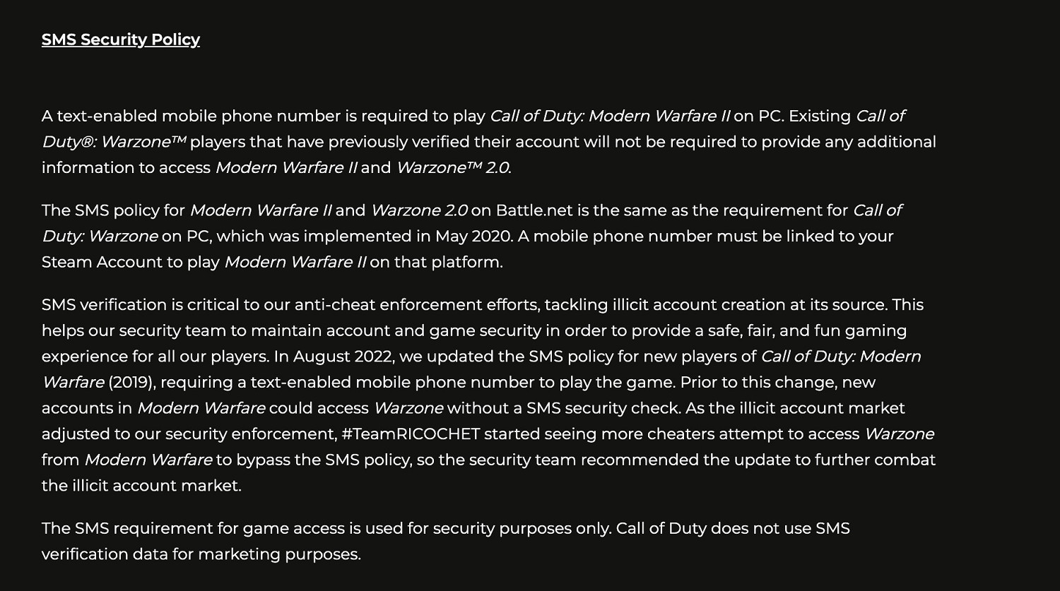 動視澄清《COD:現代戰爭2》只有PC端才要綁定手機號