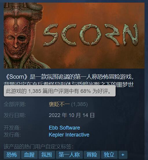 恐怖冒險遊戲《蔑視》褒貶不一：遊戲策劃請給美術磕頭