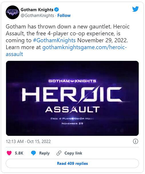 免費更新!《高譚騎士》4人合作模式將於11月29日上線 免費更新!《高譚騎士》4人合作模式將於11月29日上線