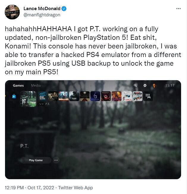 科拿米請吃屎！網友成功在未越獄PS5上運行《P.T.》！