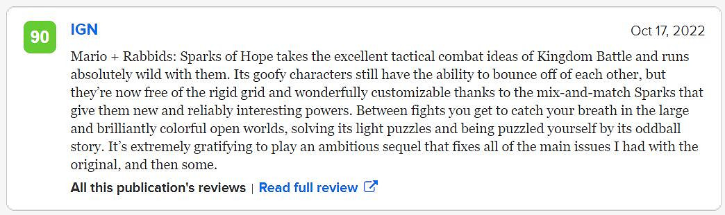 雄心勃勃的續作!《馬裡奧瘋兔:星耀之願》M站評分85 雄心勃勃的續作!《馬裡奧瘋兔:星耀之願》M站評分85