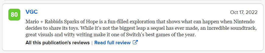 雄心勃勃的續作!《馬裡奧瘋兔:星耀之願》M站評分85 雄心勃勃的續作!《馬裡奧瘋兔:星耀之願》M站評分85