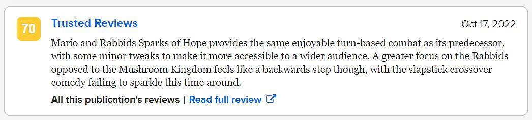 雄心勃勃的續作!《馬裡奧瘋兔:星耀之願》M站評分85 雄心勃勃的續作!《馬裡奧瘋兔:星耀之願》M站評分85