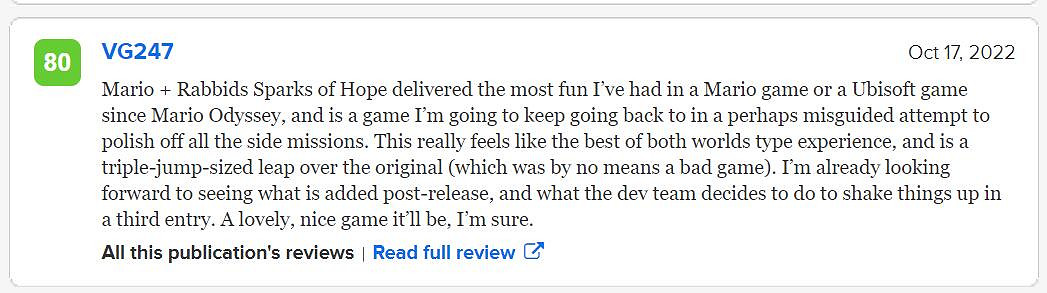 雄心勃勃的續作!《馬裡奧瘋兔:星耀之願》M站評分85 雄心勃勃的續作!《馬裡奧瘋兔:星耀之願》M站評分85