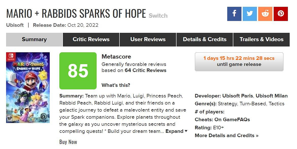 雄心勃勃的續作!《馬裡奧瘋兔:星耀之願》M站評分85 雄心勃勃的續作!《馬裡奧瘋兔:星耀之願》M站評分85