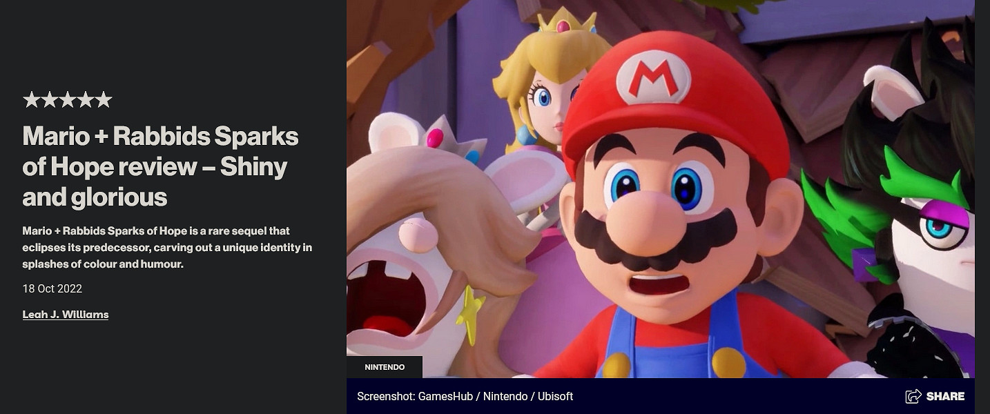 《瑪利歐+瘋狂兔子星耀之願》外媒評測整合 一致好評 《瑪利歐+瘋狂兔子星耀之願》外媒評測整合 一致好評