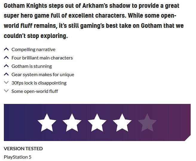 《高譚騎士》媒體評分解禁!M站均分72分 IGN5分 《高譚騎士》媒體評分解禁!M站均分72分 IGN5分