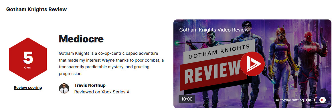 《高譚騎士》媒體評分解禁!M站均分72分 IGN5分 《高譚騎士》媒體評分解禁!M站均分72分 IGN5分