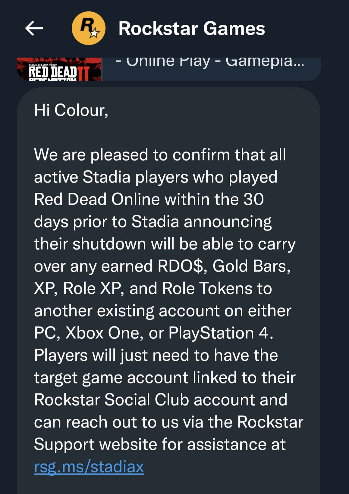 R星確認《荒野大鏢客OL》支援谷歌Stadia平台資料遷移