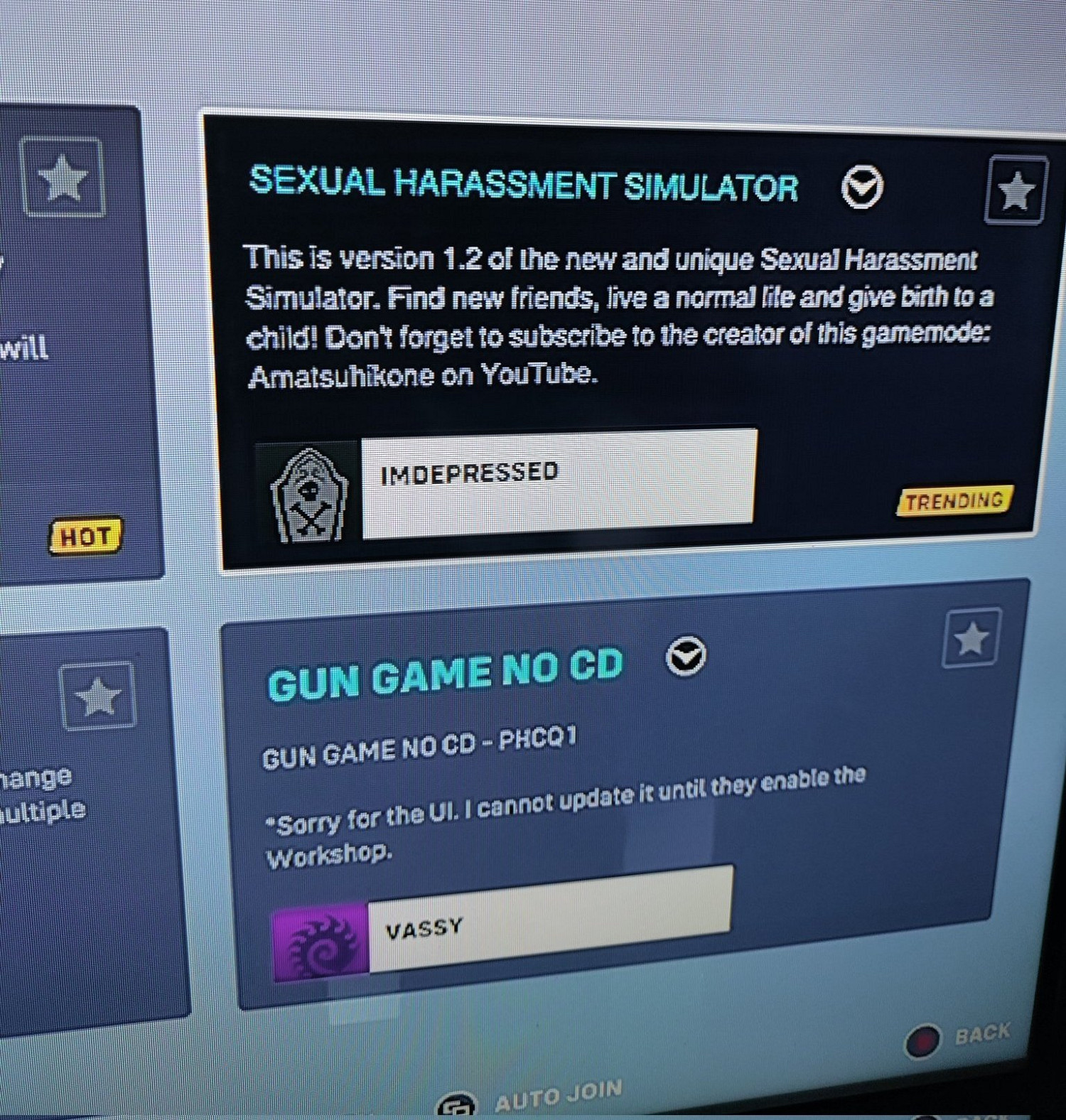 《鬥陣特攻：歸來》自定義出現“性騷擾模擬器”房間