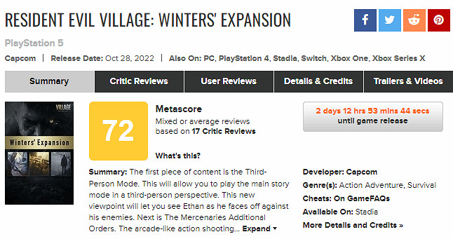 值得購買!《生化8》“蘿絲之影”評分公布:M站72分 值得購買!《生化8》“蘿絲之影”評分公布:M站72分