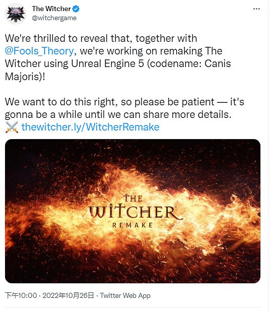 CDPR公布《巫師：重製版》！採用虛幻5引擎完全重做！