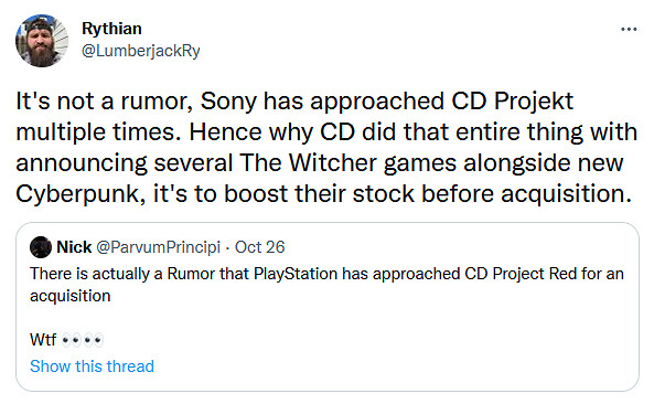 傳聞索尼已多次與《2077》開發商CDPR洽談收購可能 傳聞索尼已多次與《2077》開發商CDPR洽談收購可能