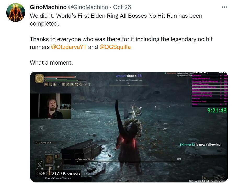 史上首次!玩家全程無傷擊敗165名Boss通關《艾爾登法環》 史上首次!玩家全程無傷擊敗165名Boss通關《艾爾登法環》