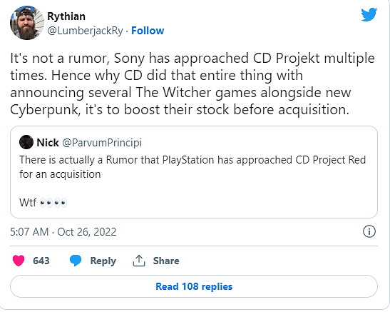 傳索尼多次與CDPR談判收購事宜 業內有人證實