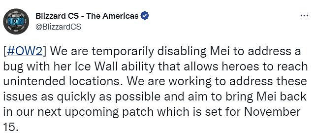 《鬥陣特攻：歸來》“小美”因Bug被暫時禁用 下個更新檔回歸