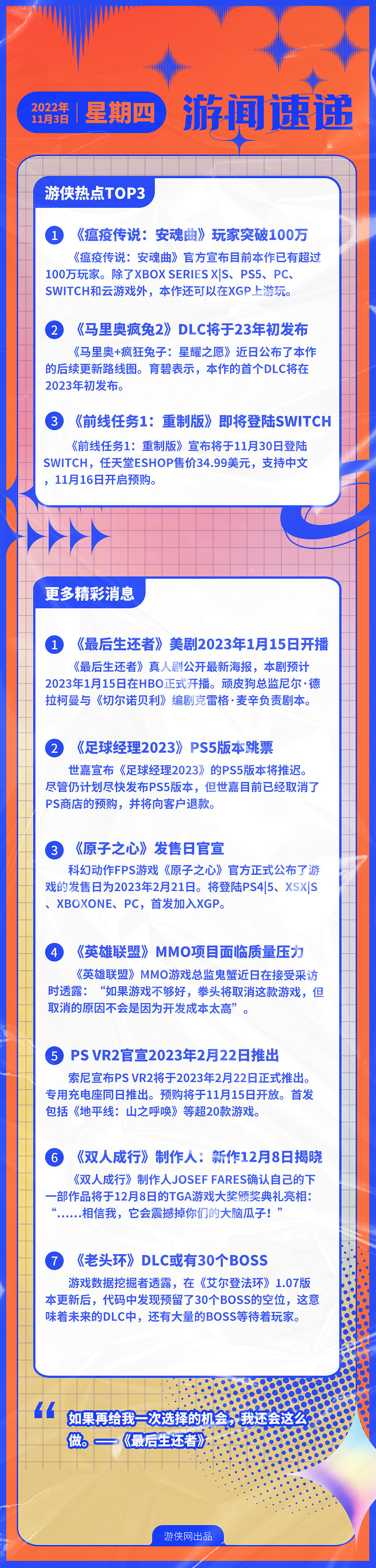 早報:瘟疫傳說2玩家破百萬 前線任務重製11月發售