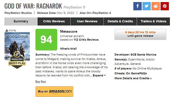 早報：《戰神5》媒體評分一致好評 Epic喜加二