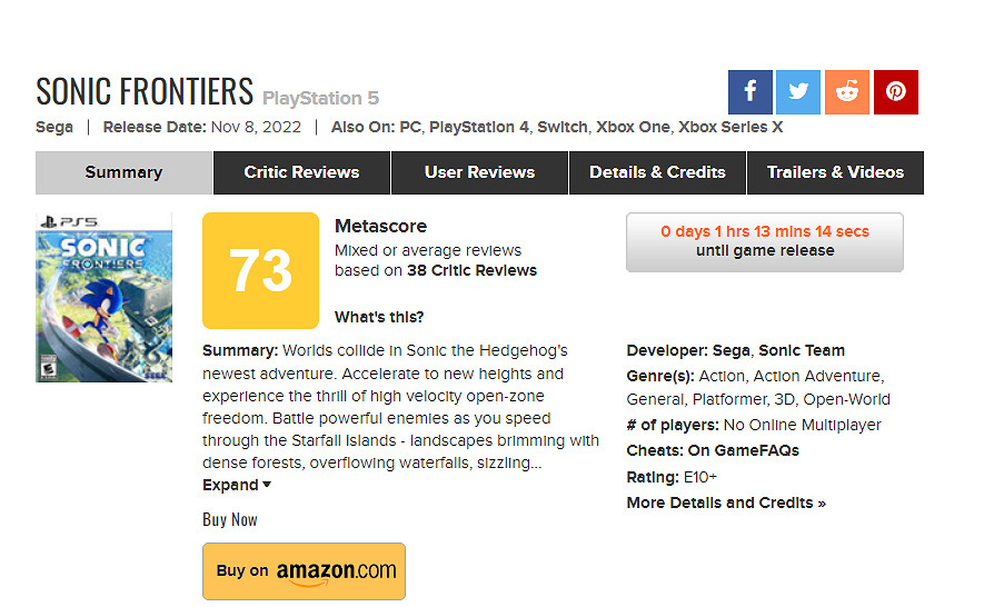 《索尼克:未知邊境》全球媒體評分解禁 MC均分73 《索尼克:未知邊境》全球媒體評分解禁 MC均分73