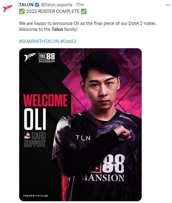 《DOTA2》IG戰隊前五號位Oli加盟東南亞戰隊Tylon 《DOTA2》IG戰隊前五號位Oli加盟東南亞戰隊Tylon