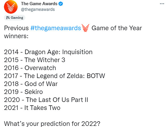 TGA官方預熱:誰能獲得2022年度遊戲?快來預測吧! TGA官方預熱:誰能獲得2022年度遊戲?快來預測吧!