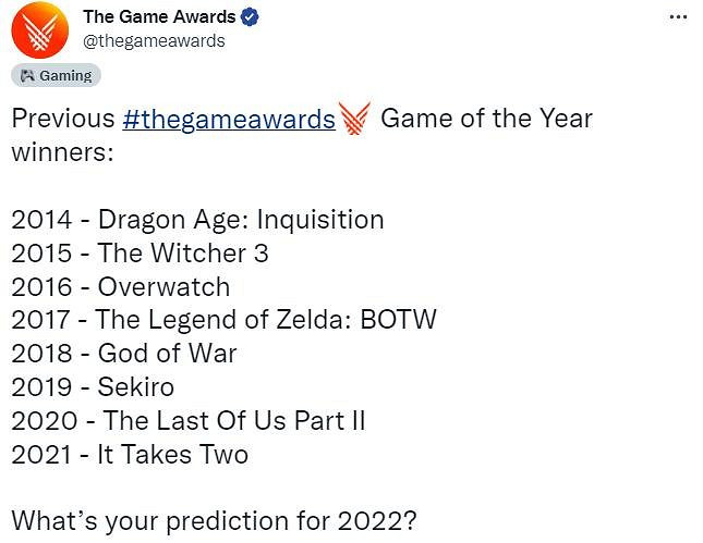 TGA官方發文邀請玩家預測:誰是今年的年度最佳遊戲? TGA官方發文邀請玩家預測:誰是今年的年度最佳遊戲?