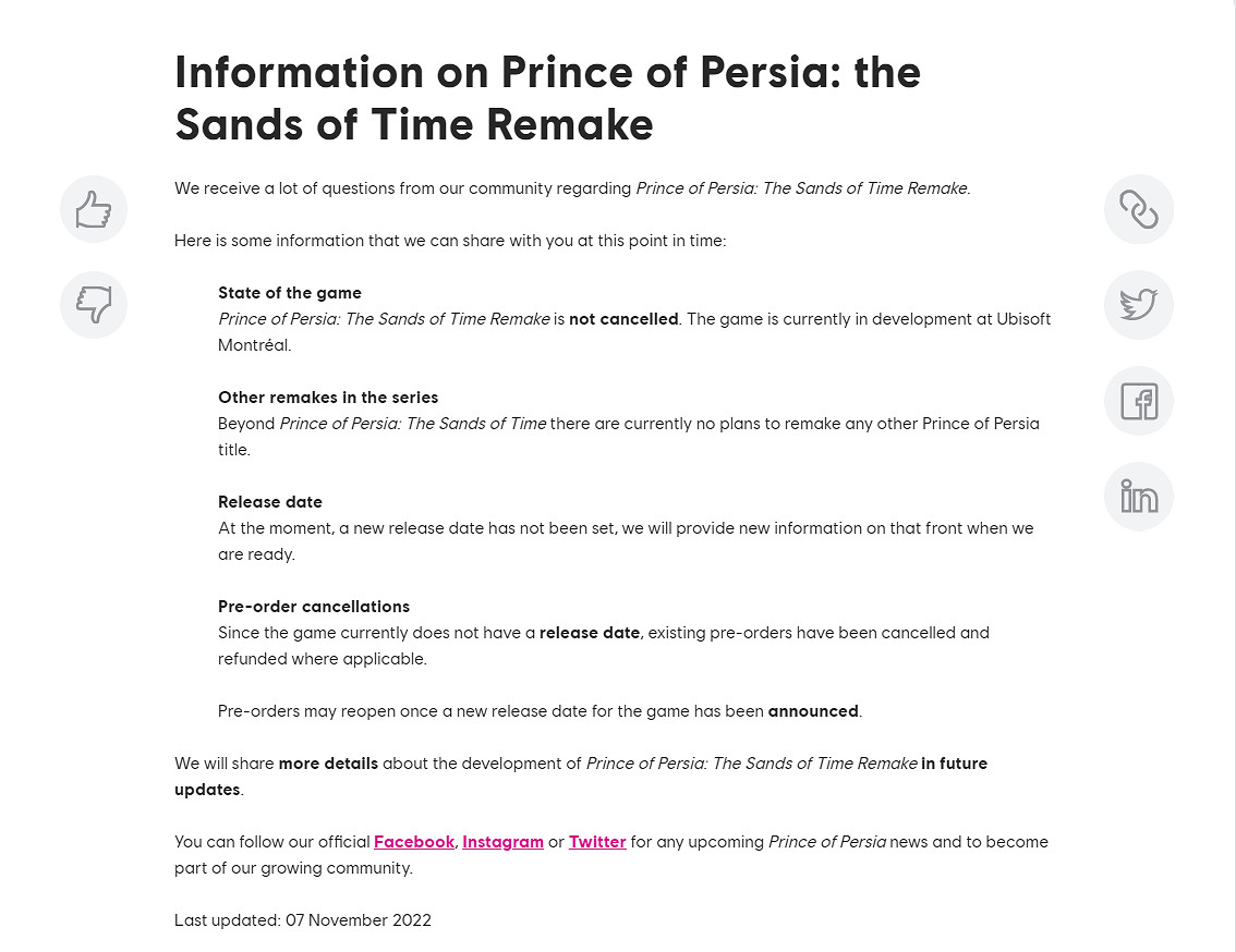 《波斯王子》重製版已開放預購退款 育碧堅稱沒有取消 《波斯王子》重製版已開放預購退款 育碧堅稱沒有取消