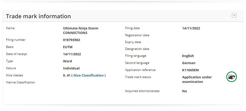 遊戲廠商註冊《火影忍者：究極忍者風暴》新作商標