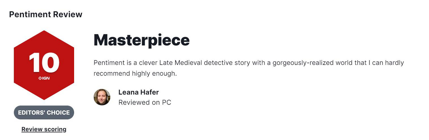 黑曜石中世紀偵探遊戲《Pentiment》獲IGN滿分評價! 黑曜石中世紀偵探遊戲《Pentiment》獲IGN滿分評價!