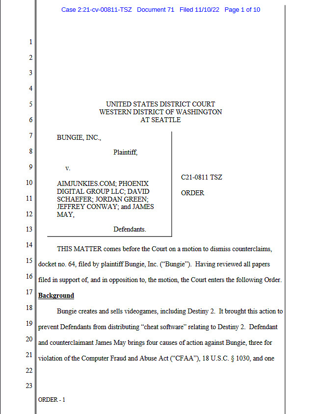 《天命2》外掛製作商反訴Bungie已被法院駁回 《天命2》外掛製作商反訴Bungie已被法院駁回