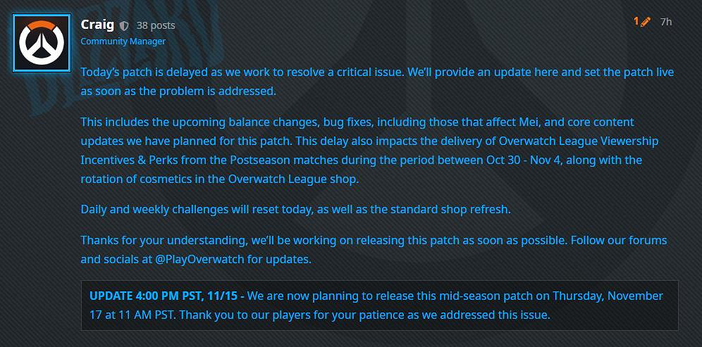 為解決新問題 《鬥陣特攻:歸來》11月16日平衡更新檔推遲發布 為解決新問題 《鬥陣特攻:歸來》11月16日平衡更新檔推遲發布