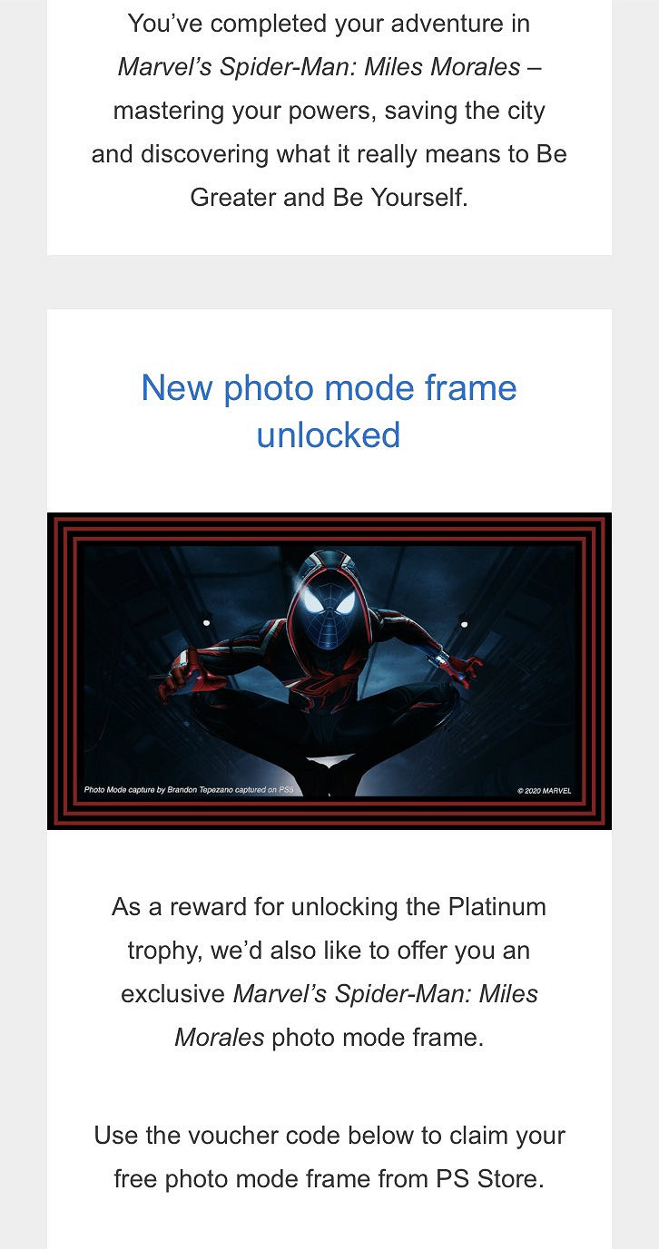 開發商為《漫威蜘蛛人》白金獎杯玩家送上獨佔禮物 開發商為《漫威蜘蛛人》白金獎杯玩家送上獨佔禮物