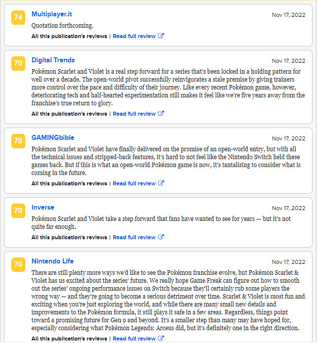 《寶可夢:朱/紫》媒體評分解禁：新作將會取悅老粉絲