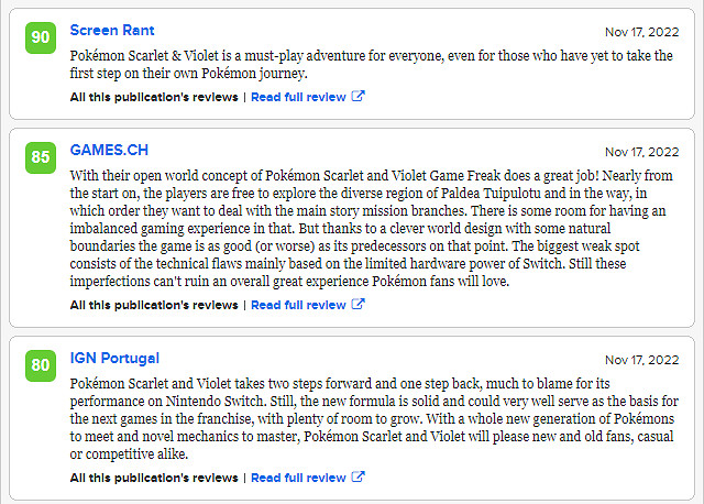 《寶可夢:朱/紫》媒體評分解禁：新作將會取悅老粉絲