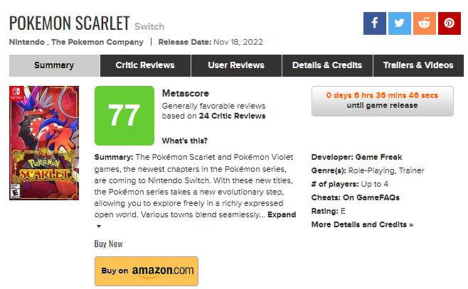 《寶可夢：朱/紫》媒體評分解禁 M站均分77