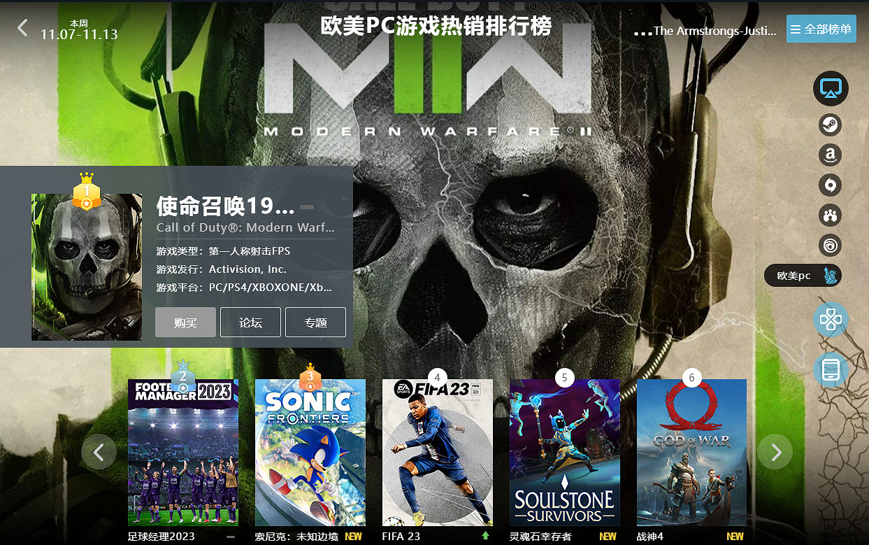 11.07-11.13全球遊戲銷量榜:《戰神5》意料之中登頂