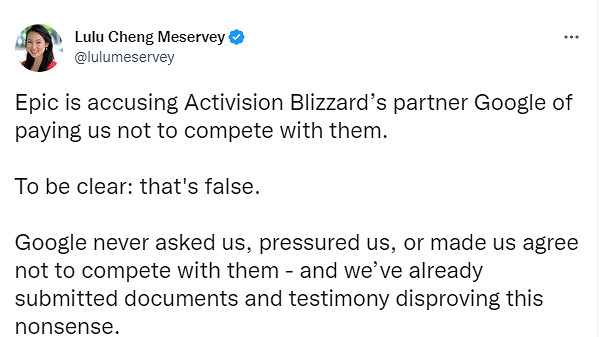 Epic訴訟谷歌收買動視暴雪 以阻止其他應用商店競爭