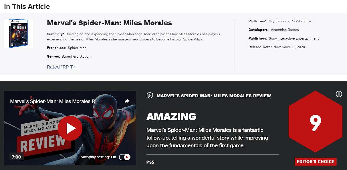 《蜘蛛人邁爾斯》IGN評分高嗎?IGN評分及評價一覽 《蜘蛛人邁爾斯》IGN評分高嗎?IGN評分及評價一覽