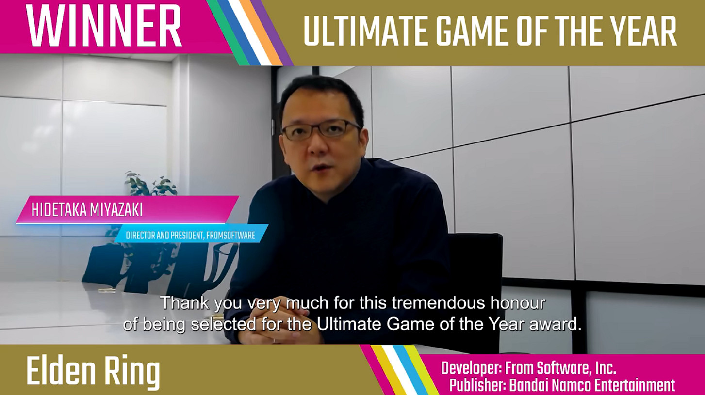 《艾爾登法環》獲得第40屆金搖桿終極年度遊戲大獎！