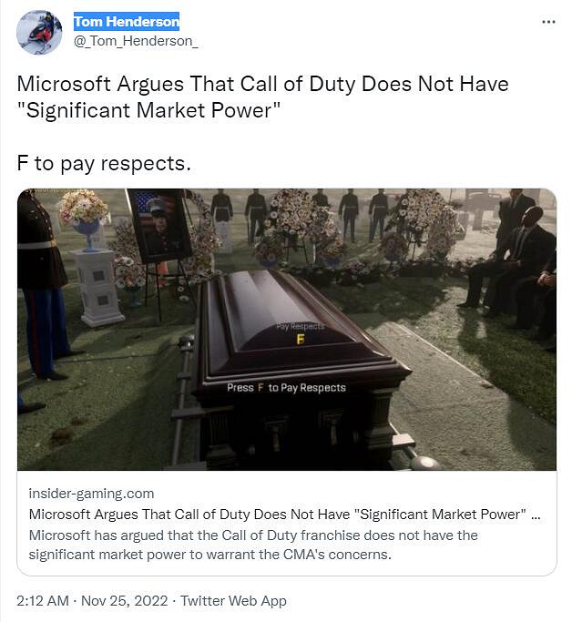 微軟駁斥索尼!稱《決勝時刻》沒有那麽大市場影響力 微軟駁斥索尼!稱《決勝時刻》沒有那麽大市場影響力