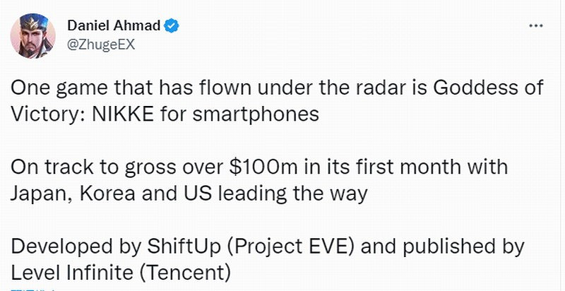 《妮姬：勝利女神》 新角色PV 首月收入或超1億美元