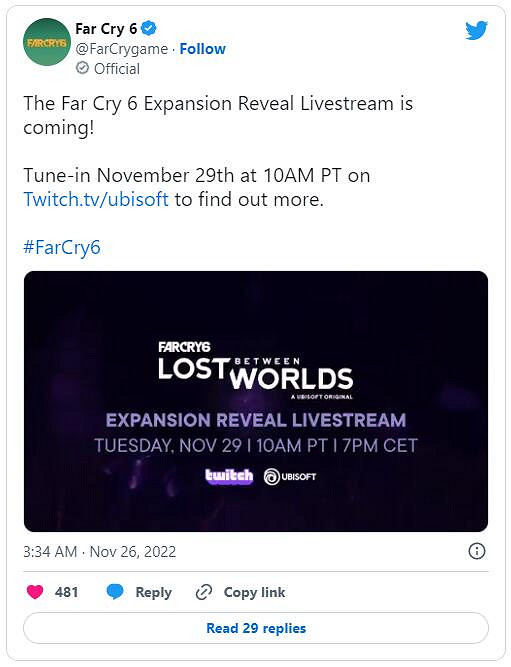 育碧官宣11月30日舉行《極地戰嚎6》新資料片直播會 育碧官宣11月30日舉行《極地戰嚎6》新資料片直播會