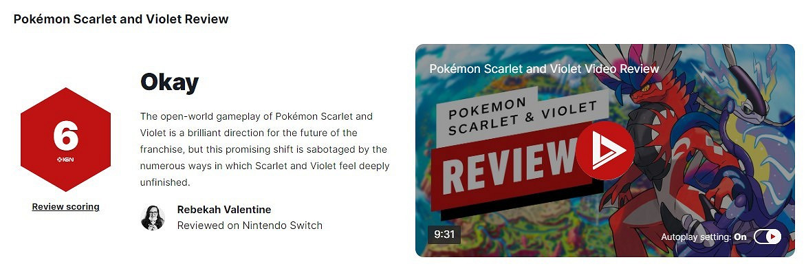 《寶可夢:朱/紫》IGN最終測評得分:6分 《寶可夢:朱/紫》IGN最終測評得分:6分